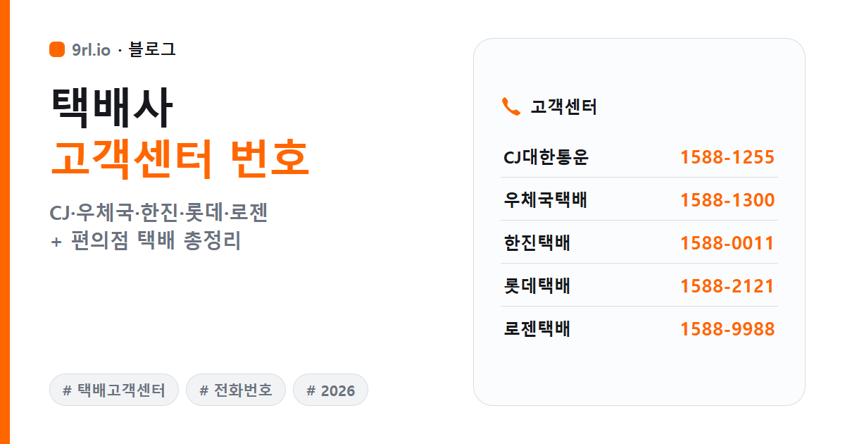 택배사별 고객센터 전화번호 총정리 (2026) — CJ·우체국·한진·롯데·로젠·편의점